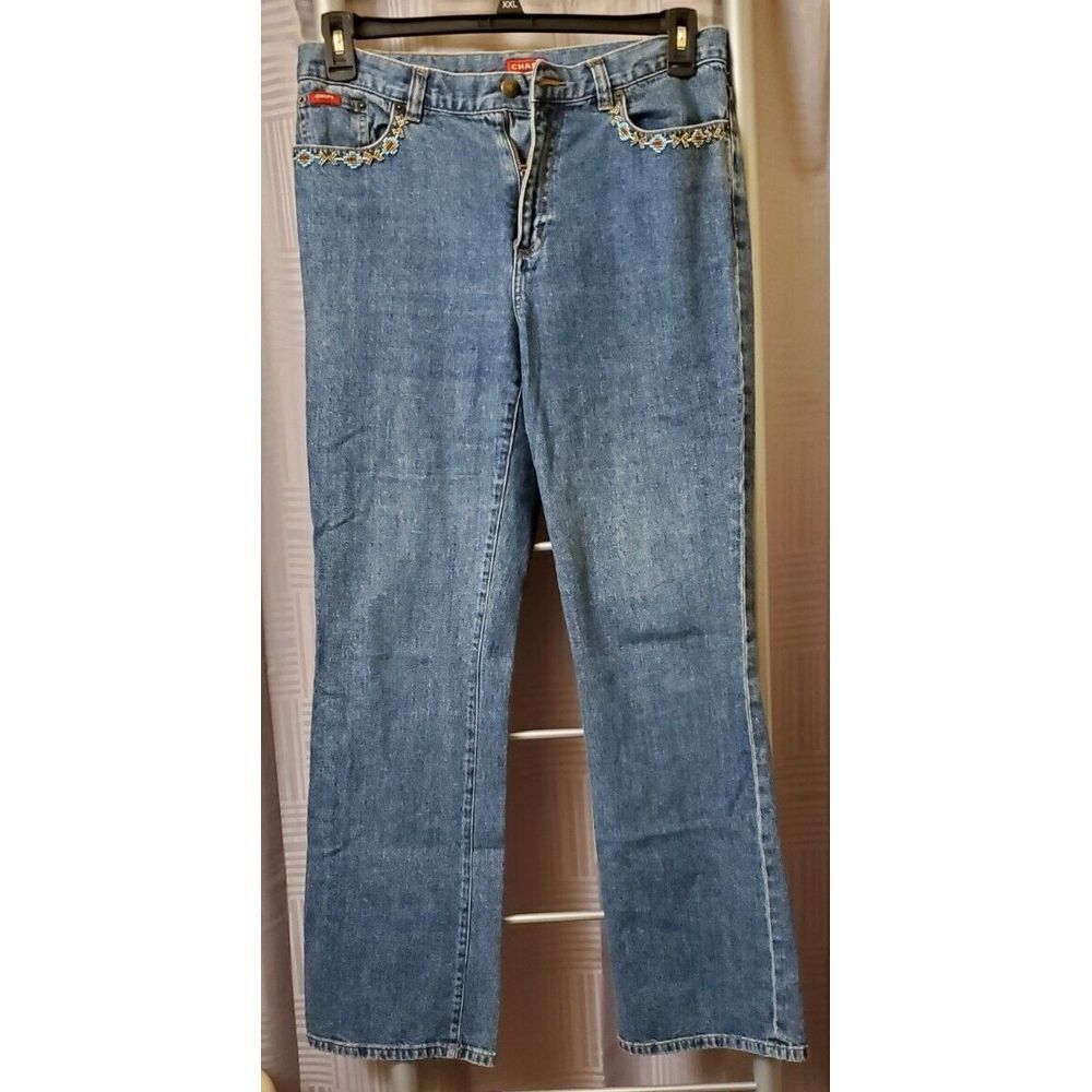 Chaps Women's/Misses Size 8 Stretch Med Wash Blue Jeans‎ Embellished Pockets